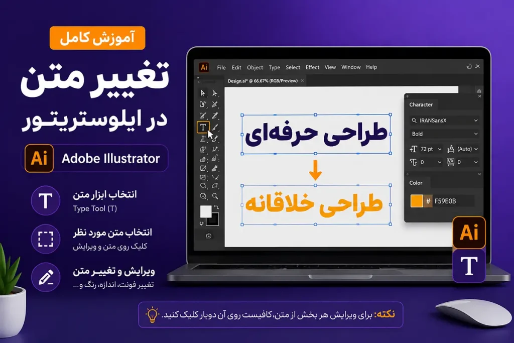 آموزش تغییر متن در ایلاستریتور یا آیلوستریتور Adobe Illustrator