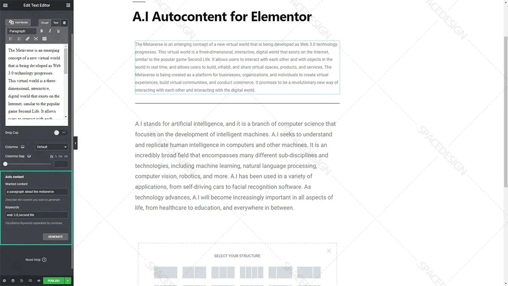 پلاگین تولید خودکار محتوا با هوش مصنوعی برای المنتور (A.I Autocontent for Elementor)
