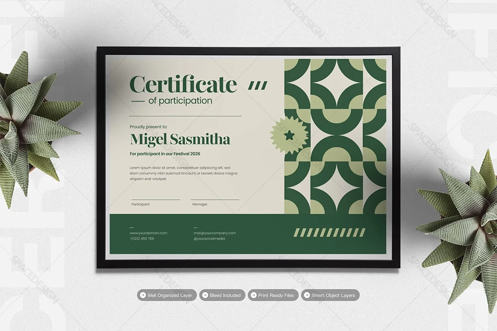 فایل لایه باز سرتیفیکیت اشکال هندسی سبز