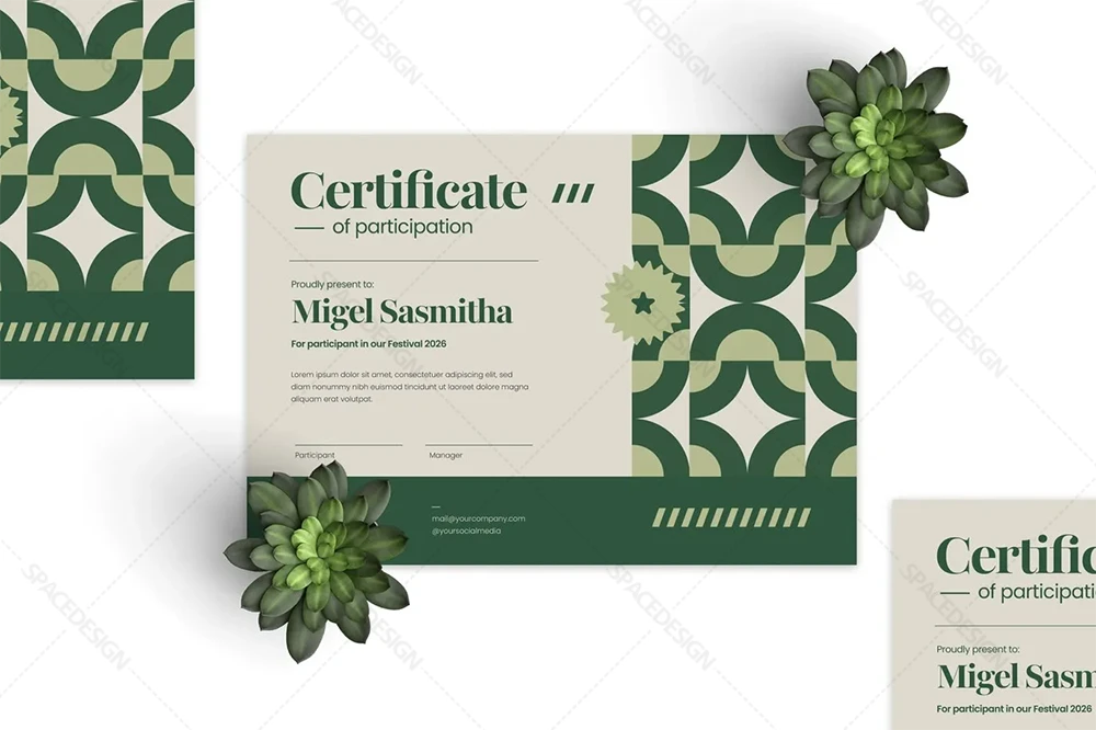فایل لایه باز سرتیفیکیت اشکال هندسی سبز