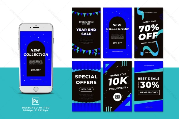 دانلود طرح لایه باز استوری اینستاگرام تخفیف و بار جدید فروشگاه رنگ آبی و مشکی