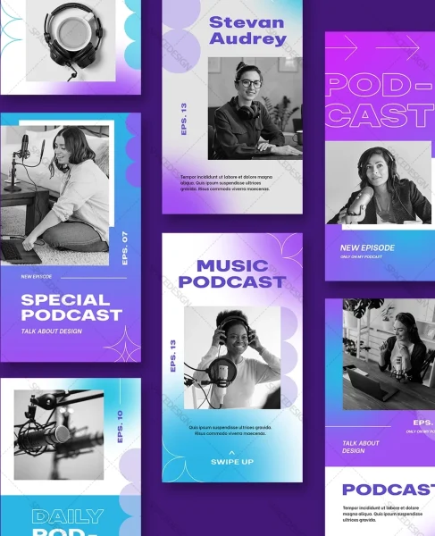 دانلود مجموعه طرح لایه باز استوری اینستاگرام پیج پادکست و کتاب صوتی