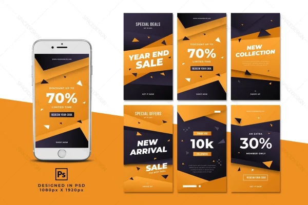 دانلود طرح لایه باز استوری اینستاگرام فروشگاه عمومی رنگ مشکی طلایی